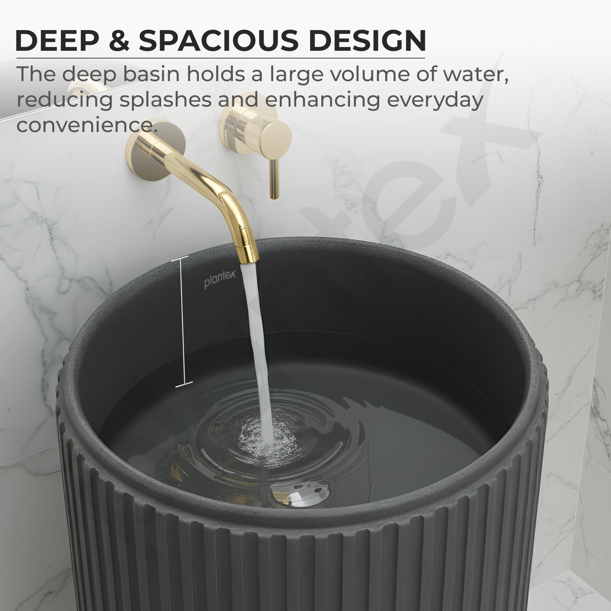 Plantex Matt Acrylic Resin & Quartz Pedestal Basin For Bathroom/One Piece Pedestal Free Standing Round Wash Basin For Living Room/Hotel (Grey)