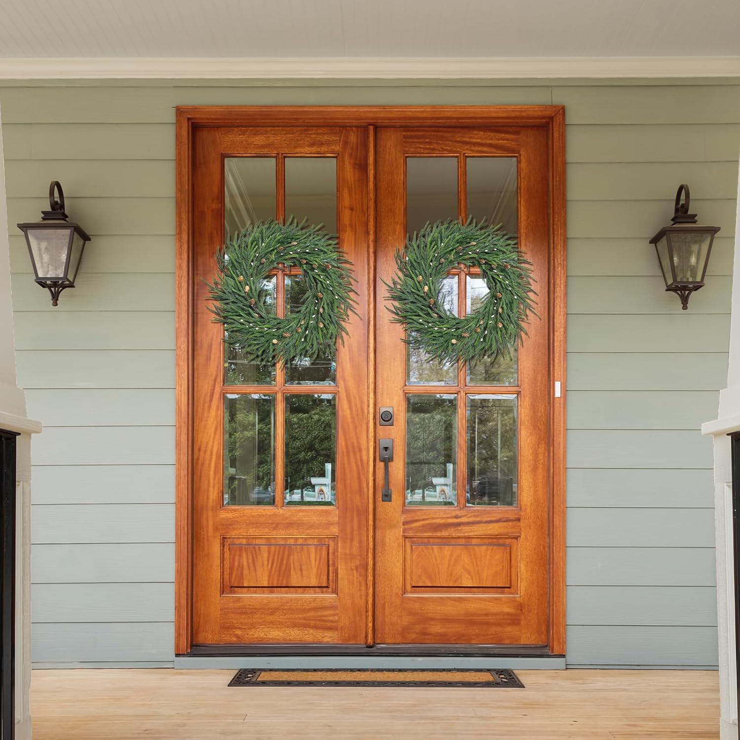 26 Inch Christmas Wreaths for Front Door Christmas Cypress Wreath,Real Touch Pine Wreath with White Berries Artificial Green with Pine Cones for Wall Window Porch - Image 9