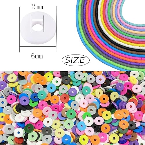 Miniatura 9 de 3000 cuentas de arcilla planas redondas de vinilo Heishi, cuentas espaciadoras de polímero para hacer joyas, pulseras, collares, colgantes,