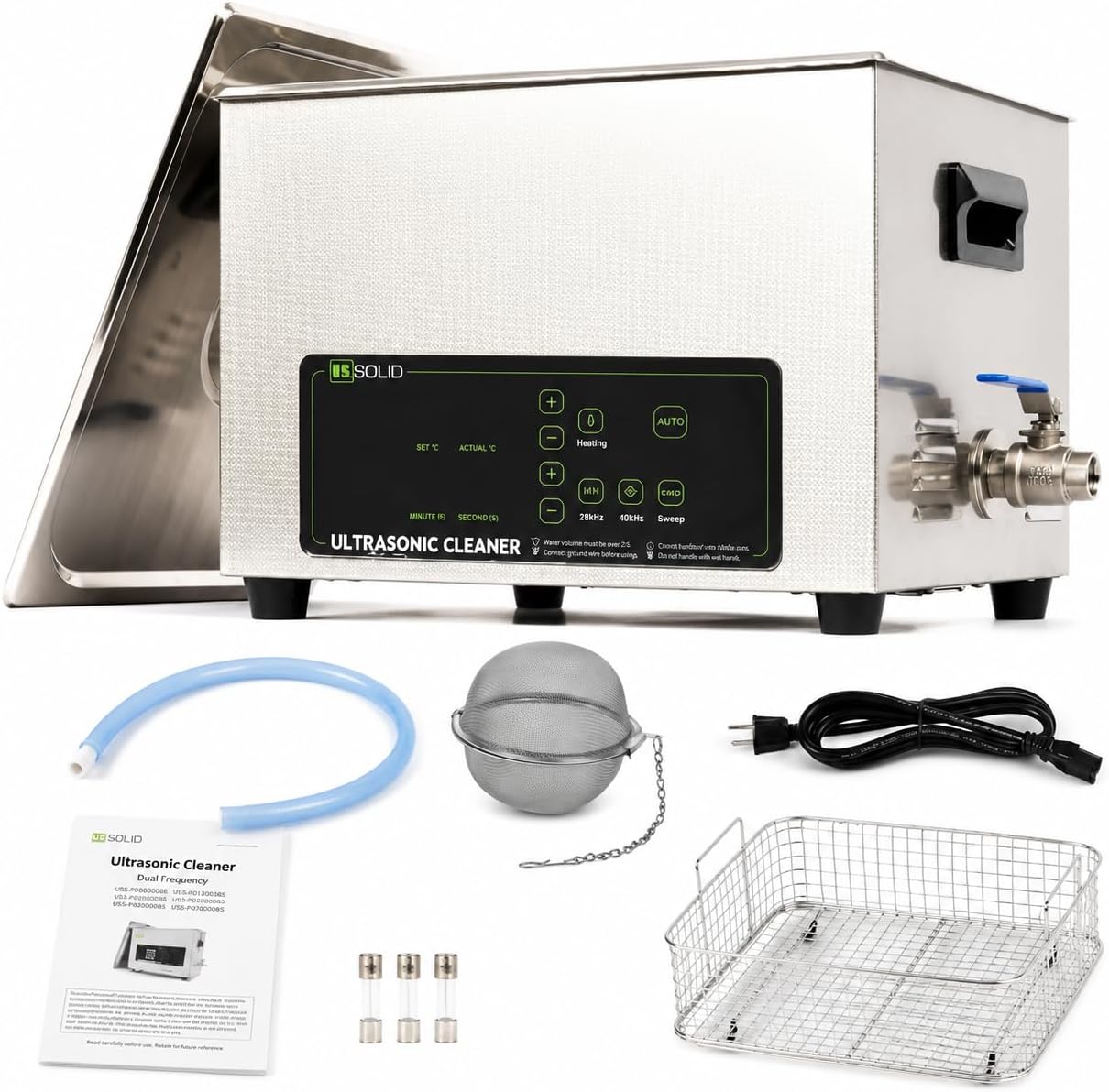 U.S. Solid 30L Ultrasonic Cleaner - 28/40kHz Dual-Frequency Digital Ultrasonic Cleaning Machine with Heater, Timer, and Degas Function