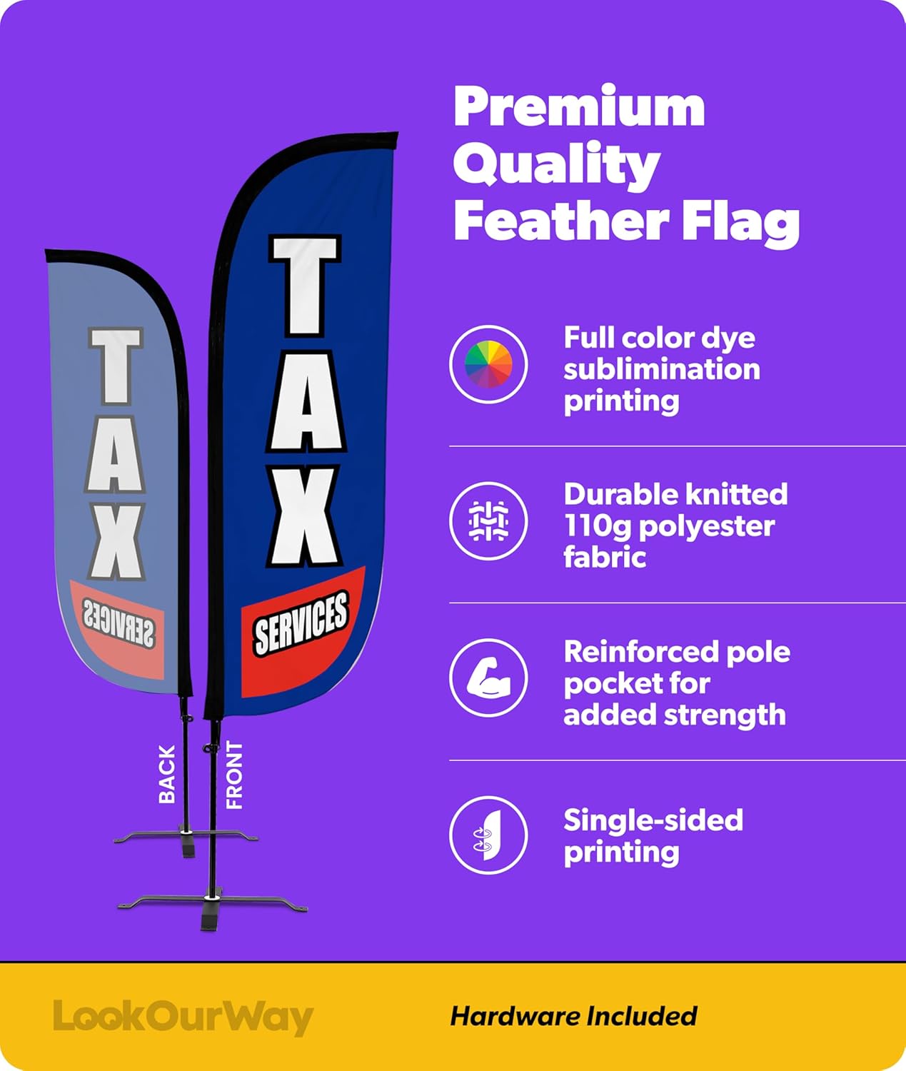 LookOurWay Feather Flag Financial Services Themed Complete Set with Poles and X-Stand Base, 5-Feet