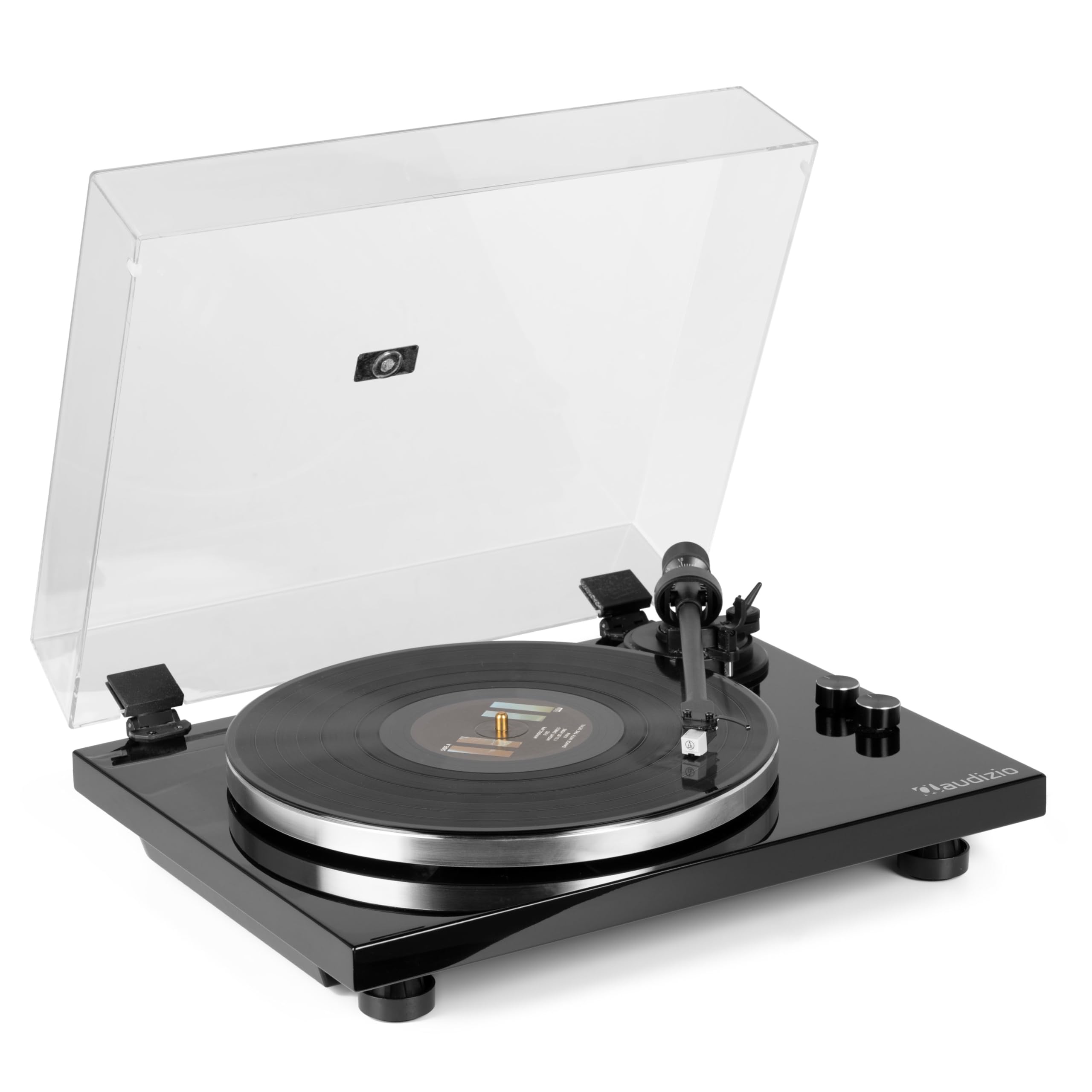 Audizio Toledo Platine Vinyle HiFi Premium Sortie Bluetooth - Noire, 33 et 45 TR/Min, Bras de Lecture Réglable, Cellule Audio Technica, Idéal pour Profiter de Vos Vinyles Préférés