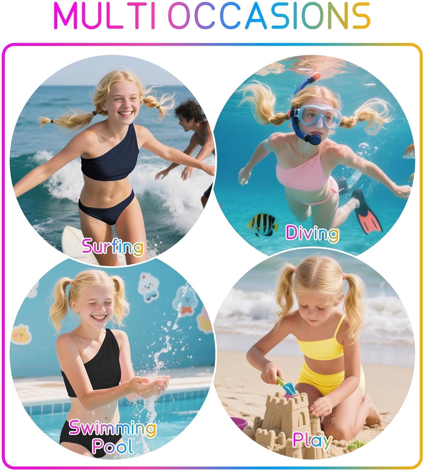 QBK Girls Swim Bikini Bottoms with Fully Lined， UPF50+ Rash Guard Swimsuit Sun Protection Quick Dry (2t-16Years)
