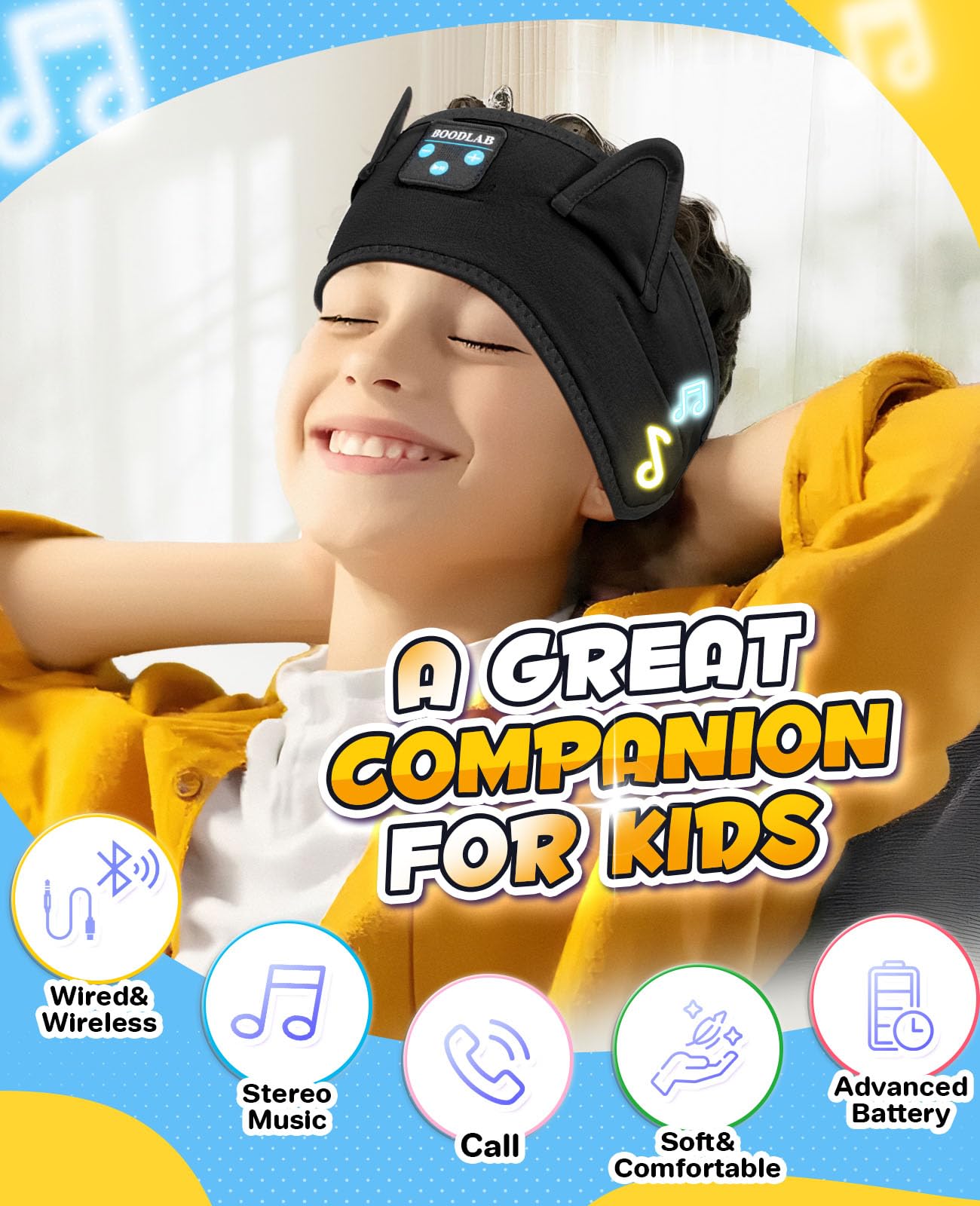 Cuffie per bambini con fascia per iPad, cuffie Bluetooth per bambini con riproduzione cablata jack da 3,5 mm, essenziali per viaggi in aereo per ragazzi e ragazze