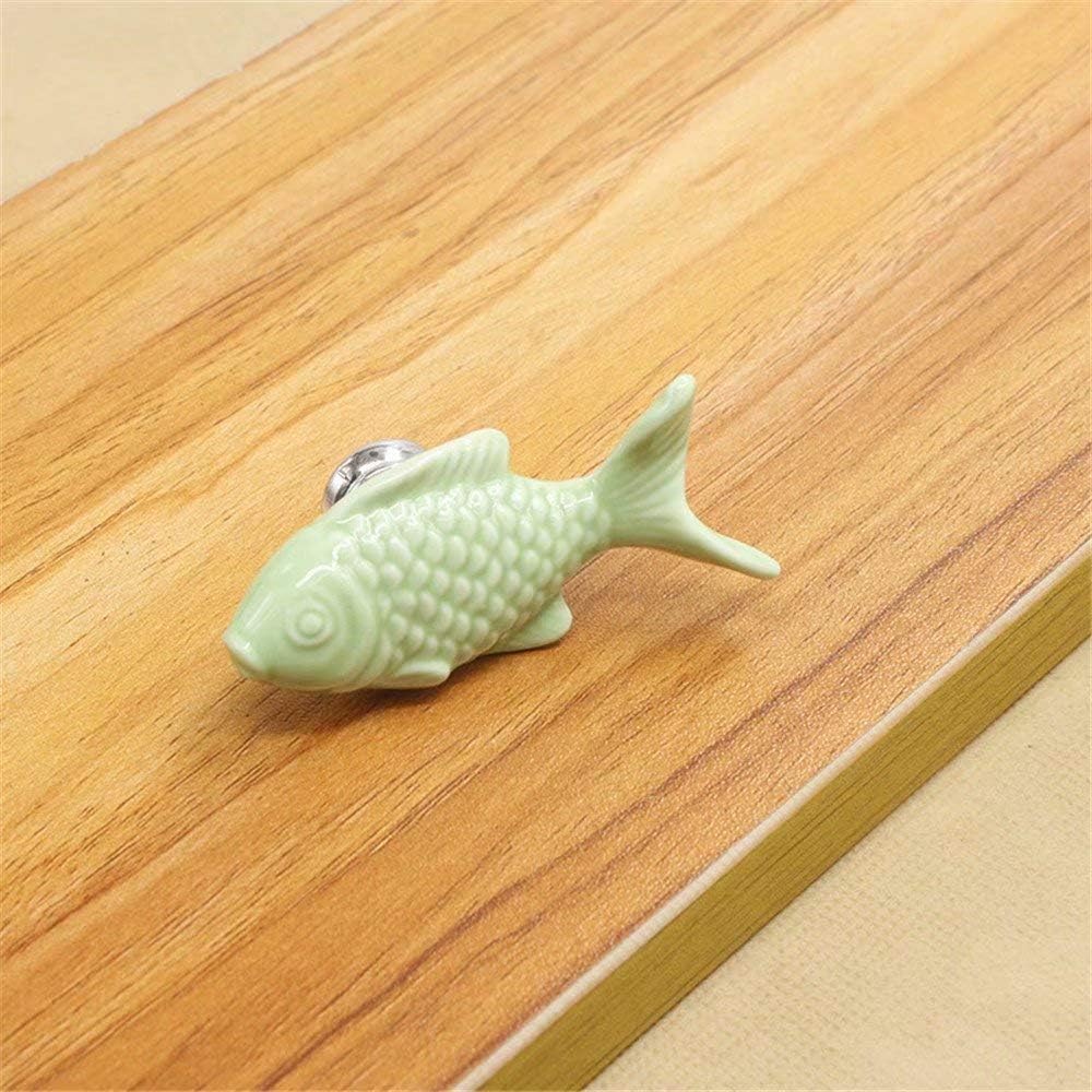 5PCS Vintage Ceramic Door Knob Fish Shape Locker Pull Handles Drawer Cupboard Cabinet Knobs Wardrobe Home Kitchen Hardware-Green