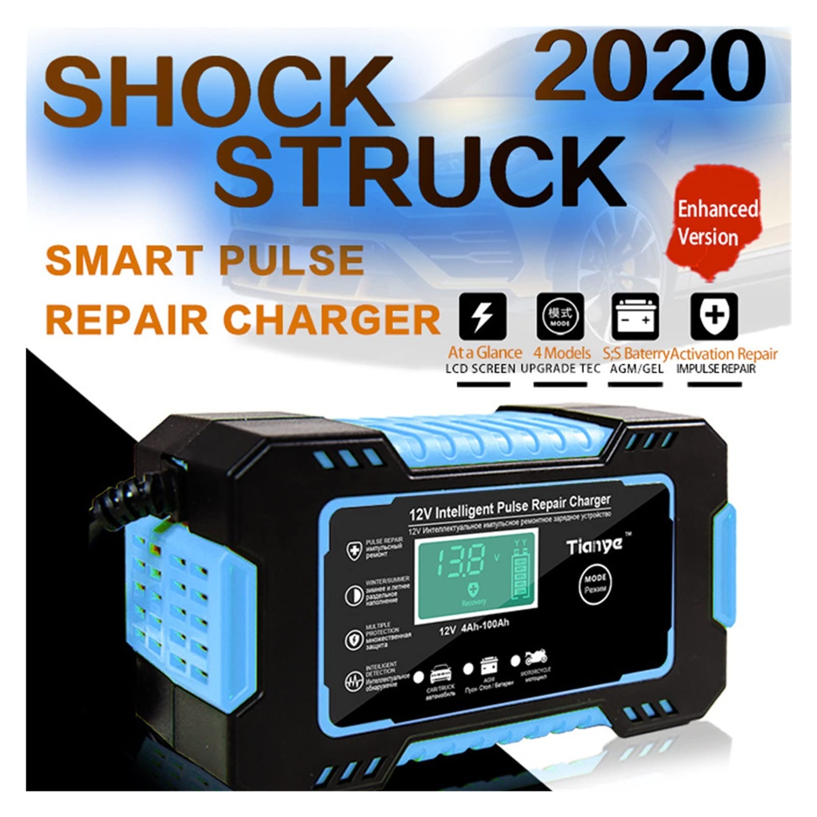 Caricabatterie, 12V 6A Car Battery Charger Multiple Protection Full Automatic Intelligent Pulse Repair Battery-Chargers With LCD