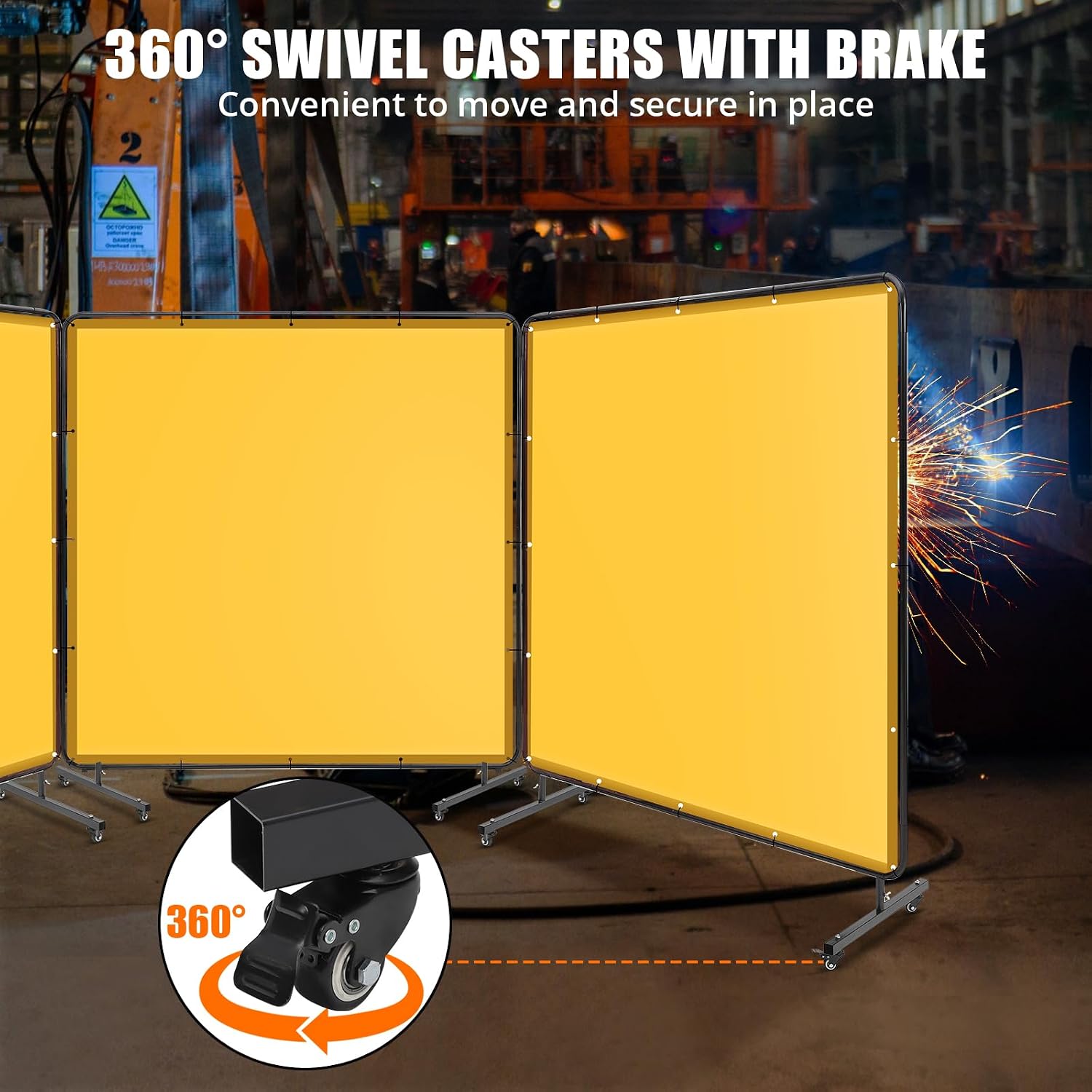 6' x 6' 3-Panel Welding Screen with Steel Frame, Flame-Resistant Vinyl Welding Curtain, Portable Welding Barrier with 12 Swivel Casters (6 Locking) for Workshop, Garage, Grinding and Welding Safety