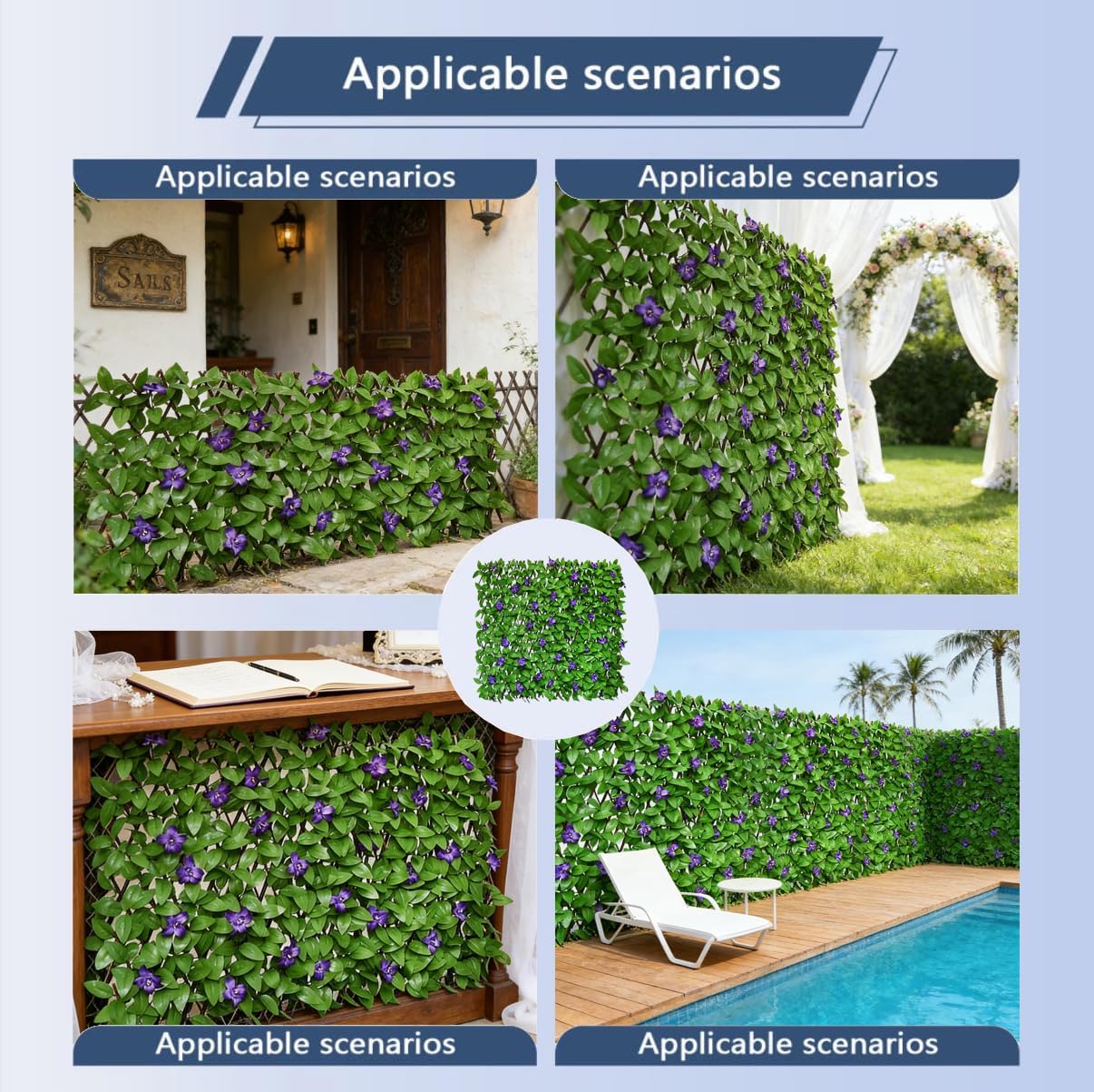 Expandable Privacy Screen with Artificial Flower for Balcony Patio Fence Greenery Privacy Fence Outdoor Purple Flowers 1pcs