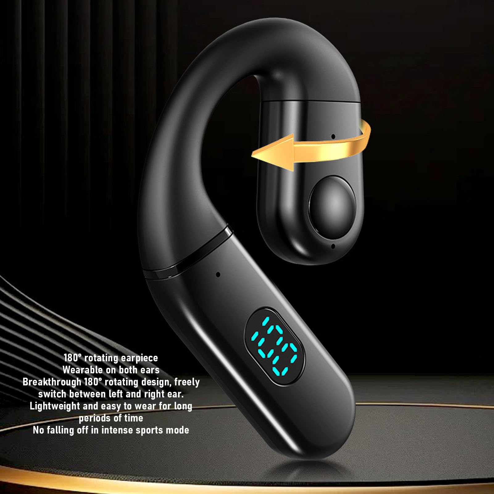VBESTLIFE Auricolare Bluetooth a Orecchio Singolo, Conduzione Ossea BT V5.5 Auricolare con Cancellazione del Rumore, Microfono Ruotabile a 180 °, Riproduzione di 30 Ore, per lo Sport, Guida