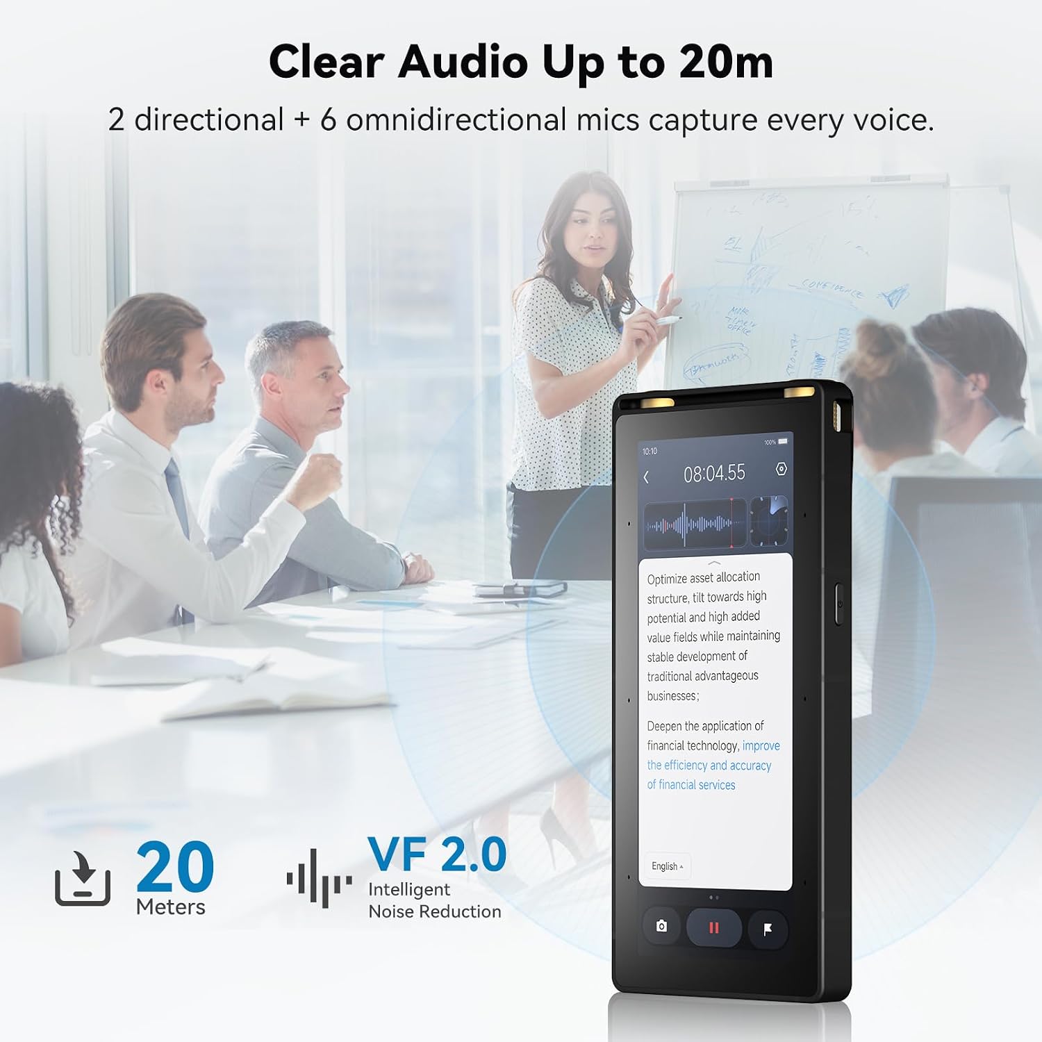 AI Voice Recorder, Digital Voice Recorder with Offline AI Transcription & Translation, Full Touchscreen Recorder Device for Meetings, Lectures, Interviews
