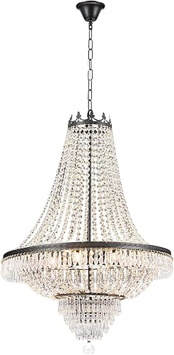 Candelabro de cristal, 9 luces con colgante de lámpara de techo para comedor, sala de estar, dormitorio, cocina, 24 pulgadas de ancho x 30 pulgadas