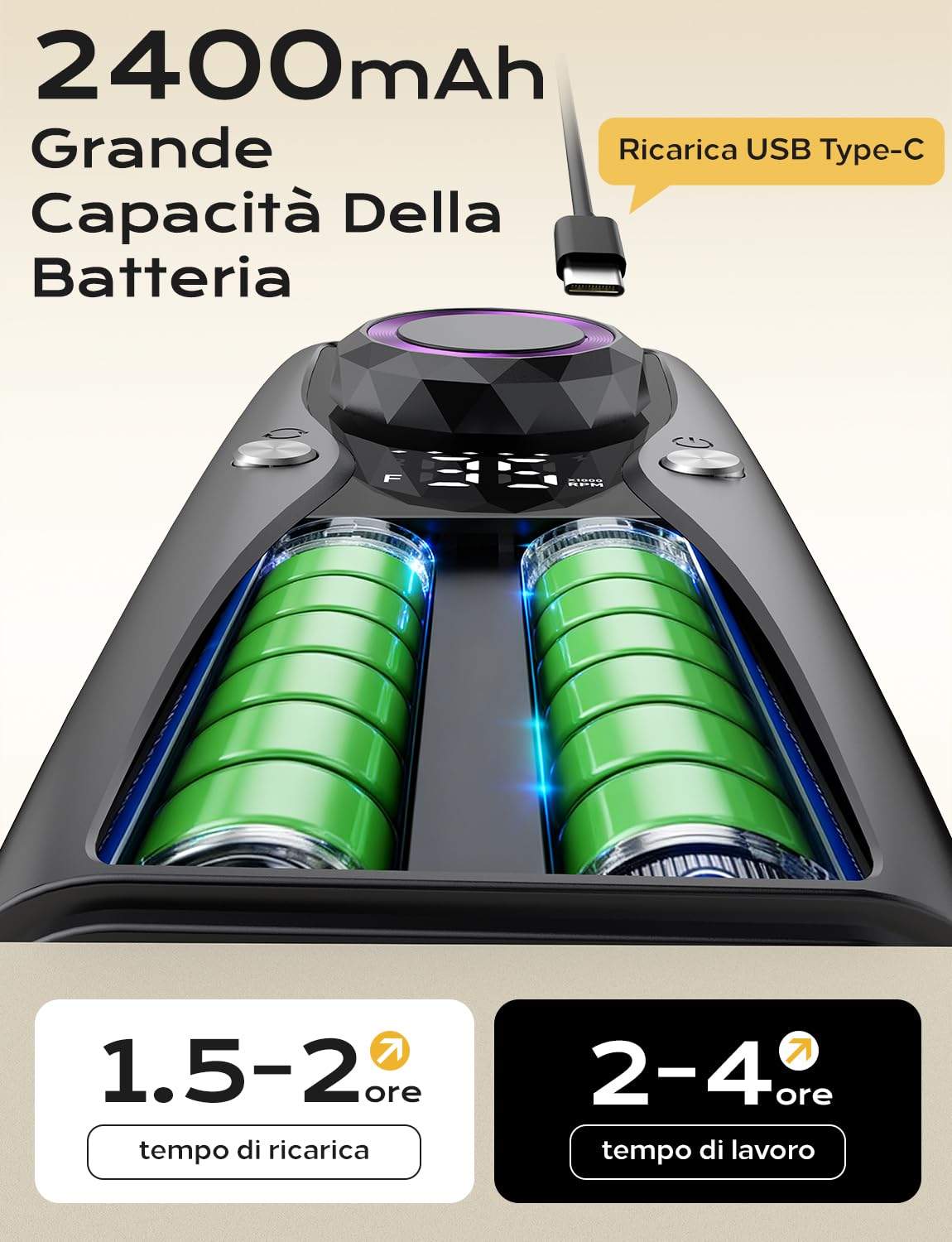 Fresa per Unghie Professionale Ricaricabile Portatile 35000 RPM Schermo LCD lima elettrica per unghie con 12 Testine Iucidanti Velocità Regolabile Manicure Setper Casa e Salone