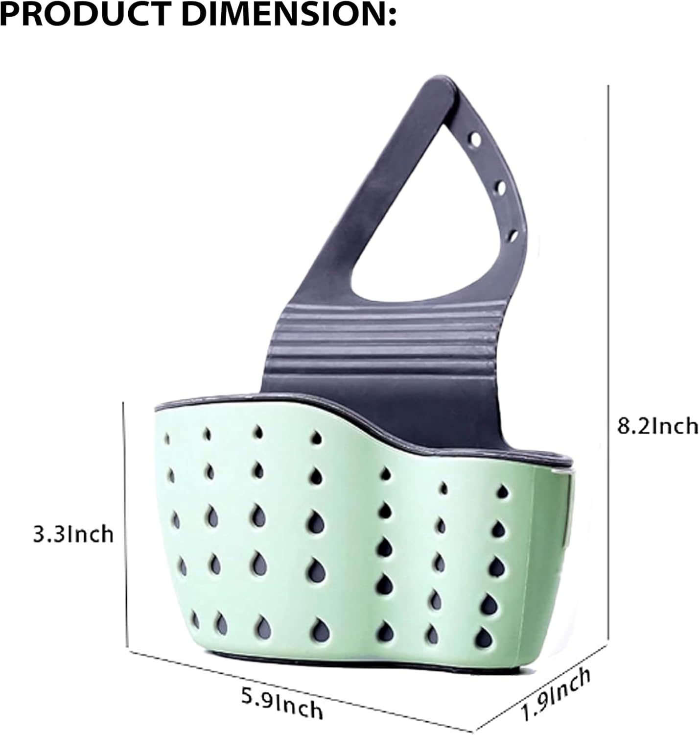Kitchen Sink Caddy - Silicone Plastic Soap Sponge Holder - BPA-free Rack - Faucet Caddy with Drain Holes for Drying - Adjustable Hanging Strap (Light Green) image 2