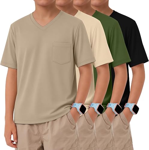 Vinsatin 4 Pack Boys' Short Sleeve T-Shirts V Neck, 4-Color,