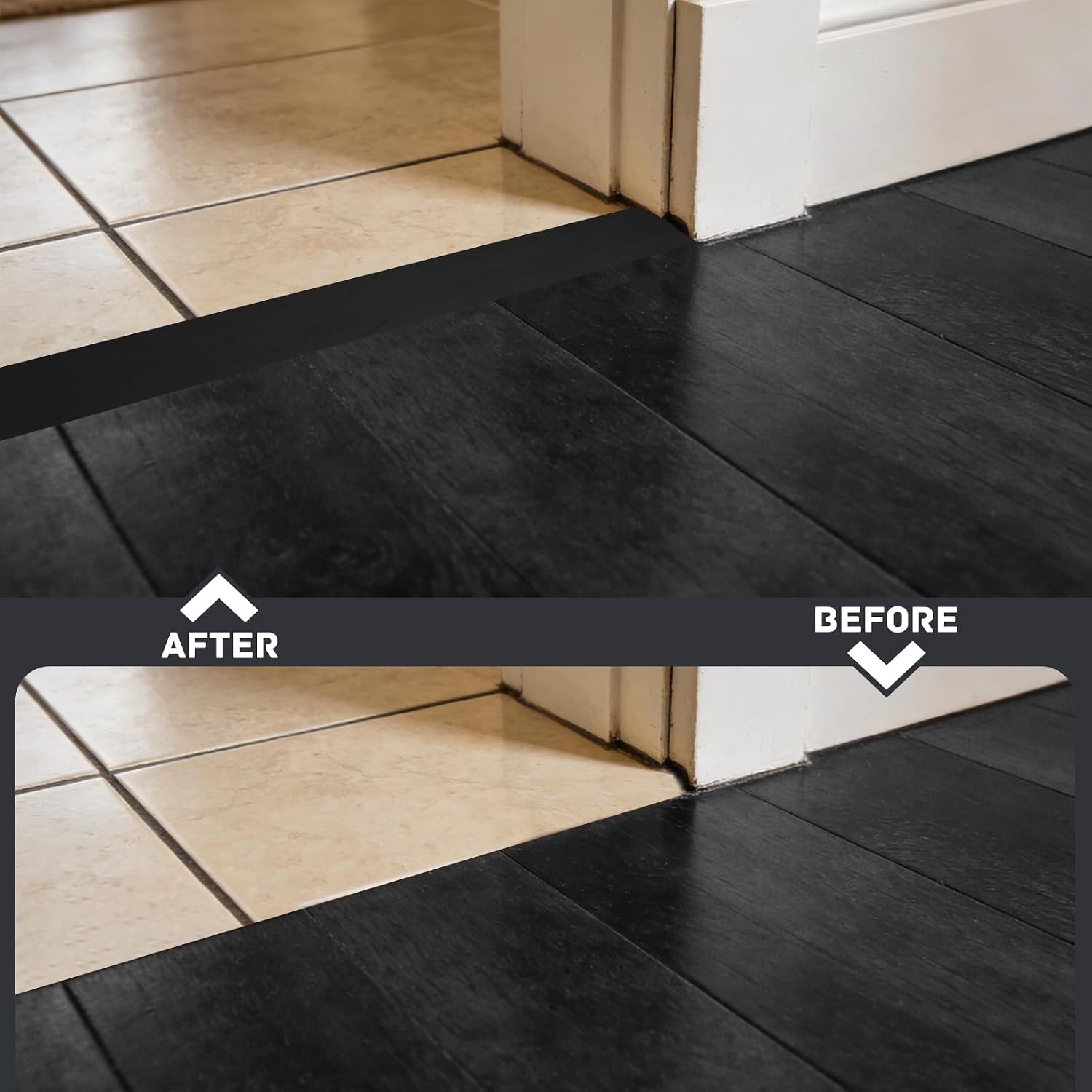 Floor Transition Strip Self Adhesive 20 ft x 3" Wider Vinyl Door Threshold,Floor Cover Strips for Floor Gaps Tiles Carpet Threshold Transition Black