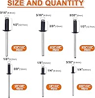Vista 2 de ISPINNER Kit surtido de 225 remaches ciegos de aluminio negro con herramienta de remache manual resistente, 6 tamaños de remaches con divisor