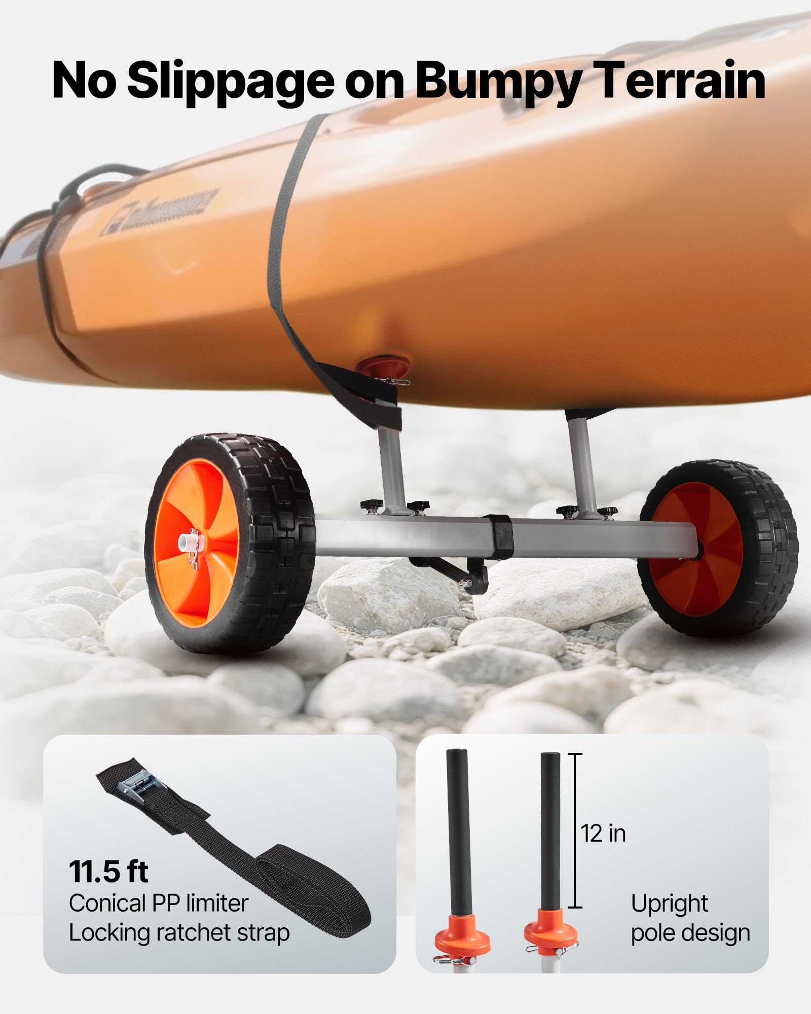 VEVOR Remolque Vertical para Kayak, Remolque de Kayak 900 x 580 x 575 mm con Neumáticos de PU de 25,4 cm y Correa de Amarre, Carga de 104 kg, Carrito para Tabla de Surf de Remo, Kayaks, Canoas