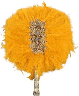 African Wedding Feather Fan, Handheld Multi-Color for Brides/Bridesmaids/Ceremonies/PhotoShoots,HandmadeAfrican Feather Fan for Weddings (Gold)