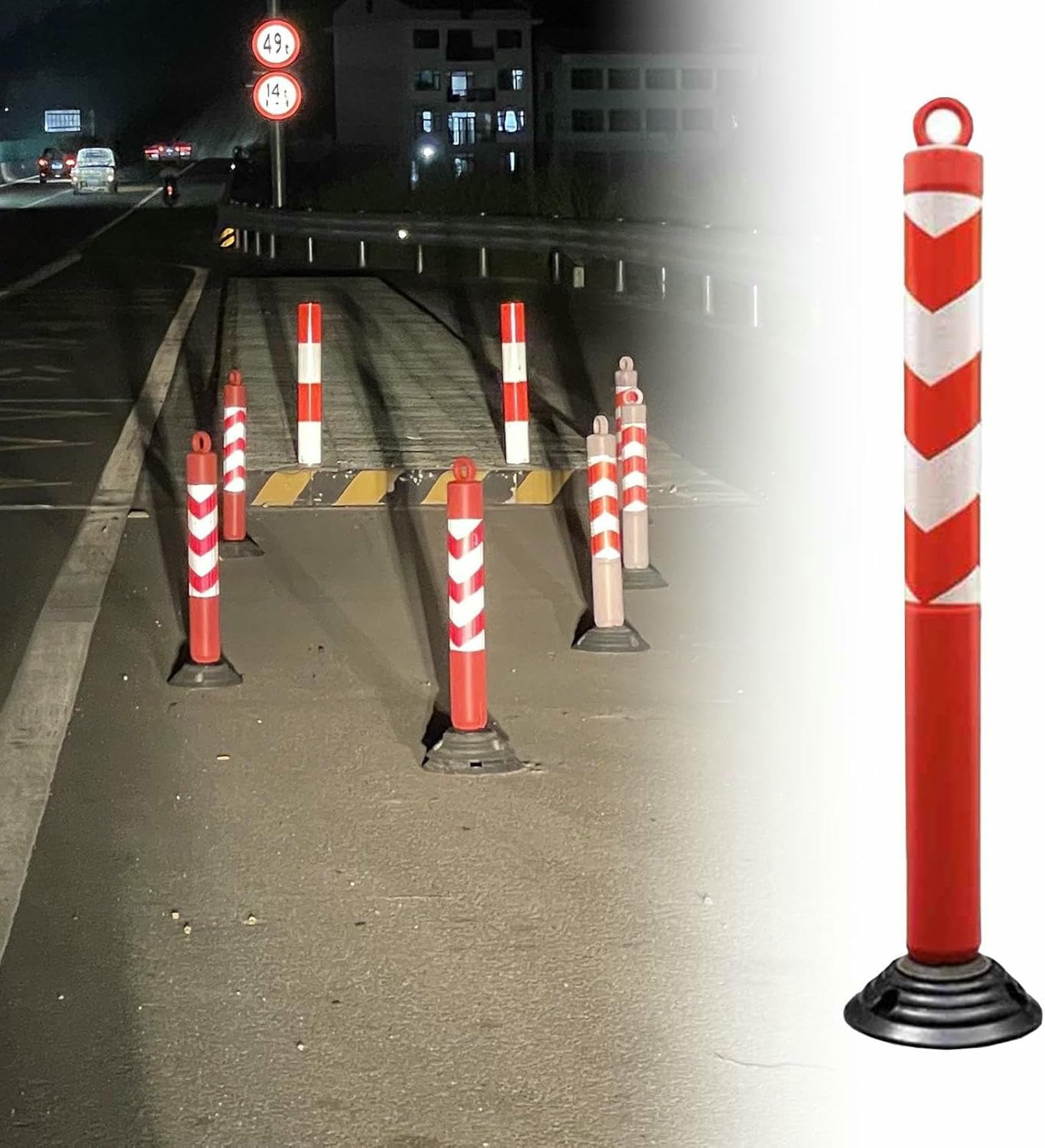 Postes demarcadores de tráfico flexibles con muelle y collar reflectante para delimitar accesos