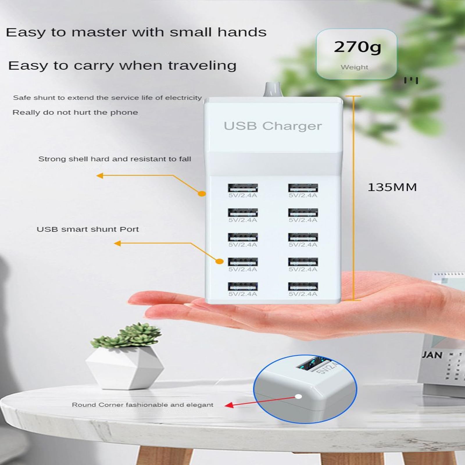10-portowa ładowarka USB Multi-Port 5V2.4A 10-portowa ładowarka do telefonu komórkowego Pile Row Plug 40W stacja ładująca szybkie ładowanie, B