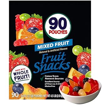 Mixed Fruit Snacks, Real Fruit Variety Pack, Gluten Free, for School Lunches, 0.8oz Each, single Serve 90 Pouches