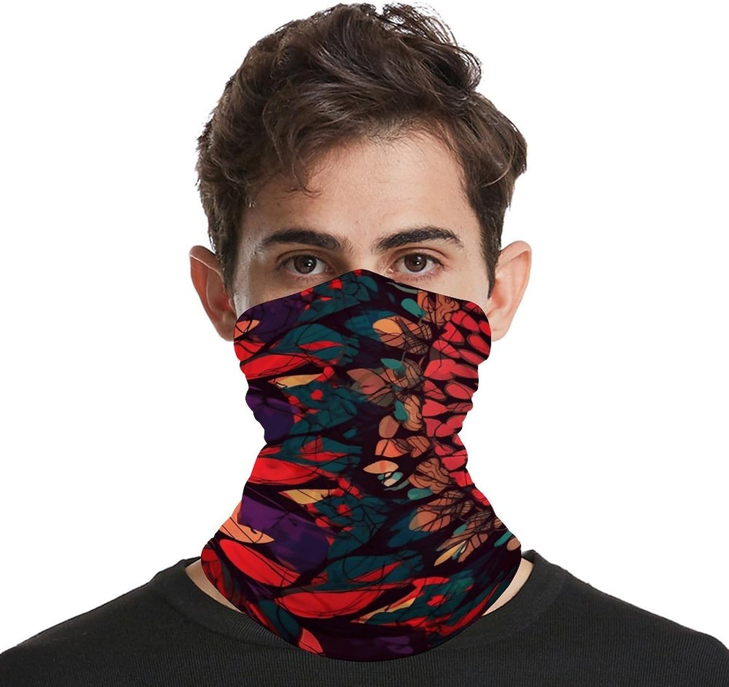 Upf 50+ Fishing Neck Gaiter Sun UV Protection Balaclava Colorful Abstract Red Flowers Face Mask Cover Breathable Neckerchief Headwear Moisture Wicking Quick Dry for Fishing Running Hiking