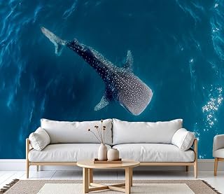 3D Wallpaper Whale Shark from Above Removable Waterproof Large Wall Mural Wall Background Decorative Decals Modern Decor Print Design(Not Self-Adhesive)