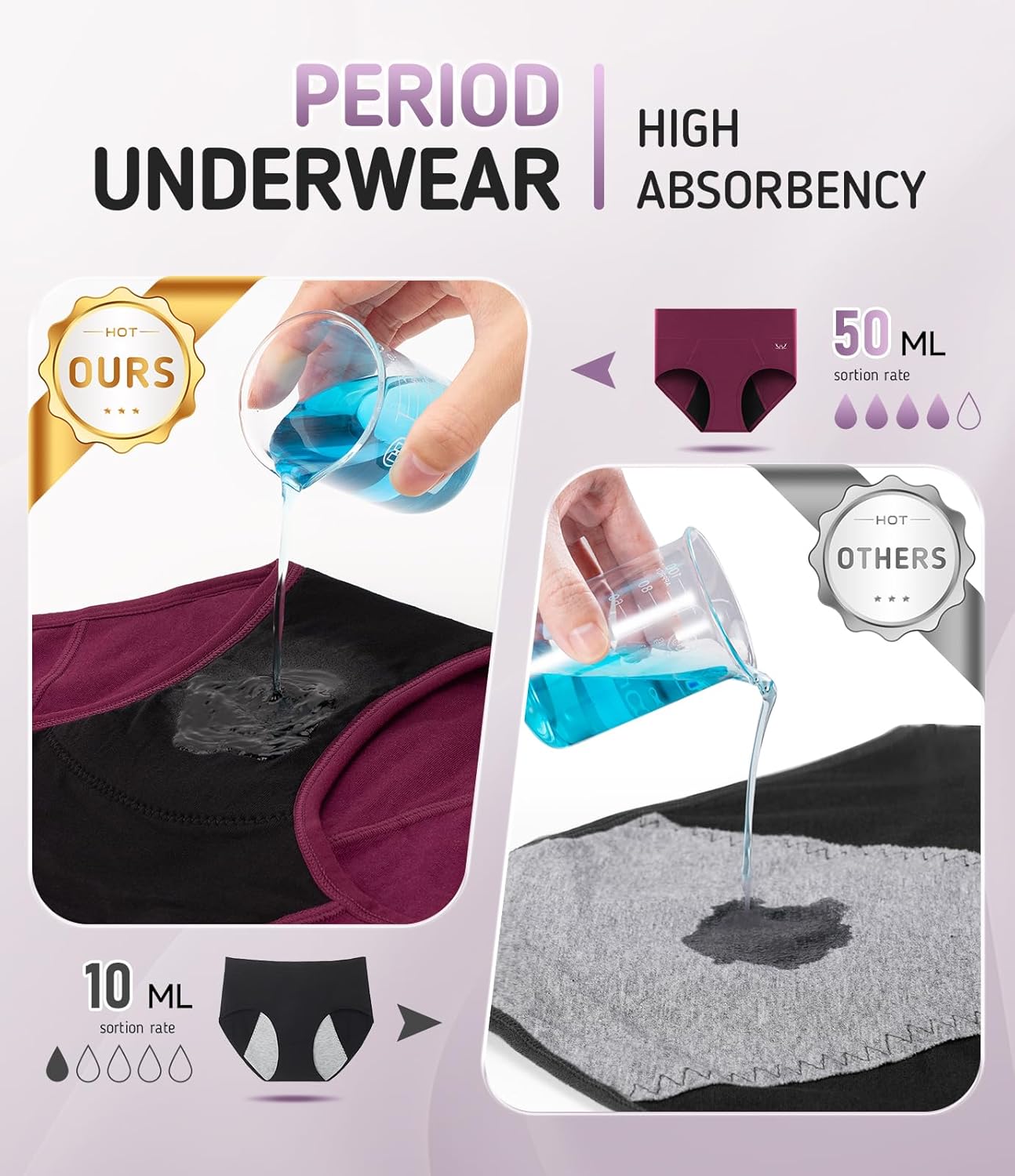 Womens Period Underwear Heavy Flow Menstrual Period Panties Leak-Proof Hipster Panty for Female Teens Girls 3 Pack - Image 7