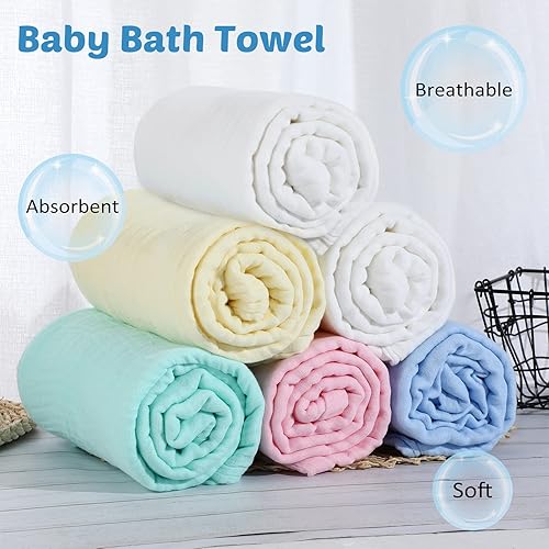Miniatura 3 de Paquete de 6 toallas de baño de muselina para bebé de 43.3 x 43.3 pulgadas, toallas suaves de algodón para bebés, mantas de recepción grandes, 6