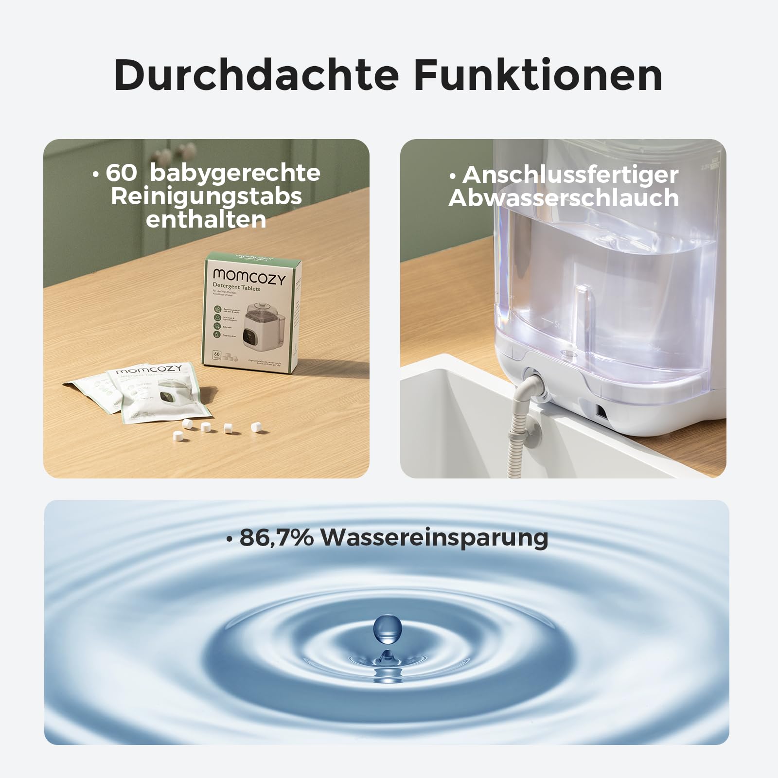 Momcozy KleanPal Pro Baby Bottle Washer Schnellster Flaschenreiniger mit Hochdruck & Momcozy Offizieller Flaschenreiniger-Waschblock & Entkalkungstab