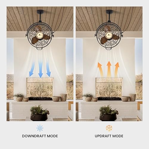 Miniatura 8 de CROSSIO Ventiladores de techo para exteriores de 23 pulgadas con luces, ventilador de kiosco, control remoto y aplicación, ventilador colgante Negro