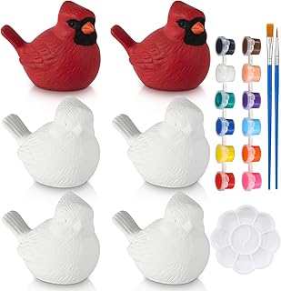 Yookeer 6 Sets Christmas Cardinal Ceramics to Paint for Adults Paint Your Own Ceramic Cardinal Birds Kit with 2 Strips of Paints 2 Brushes and Palette for Christmas DIY Crafts Project Activity