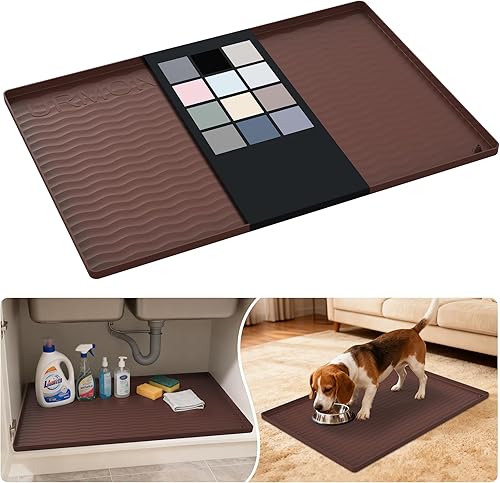 Miniatura 117 de URMONA Tapete de silicona impermeable para debajo del fregadero de 40 x 22 pulgadas, forro para estante de cocina y baño, protector de gabinete y