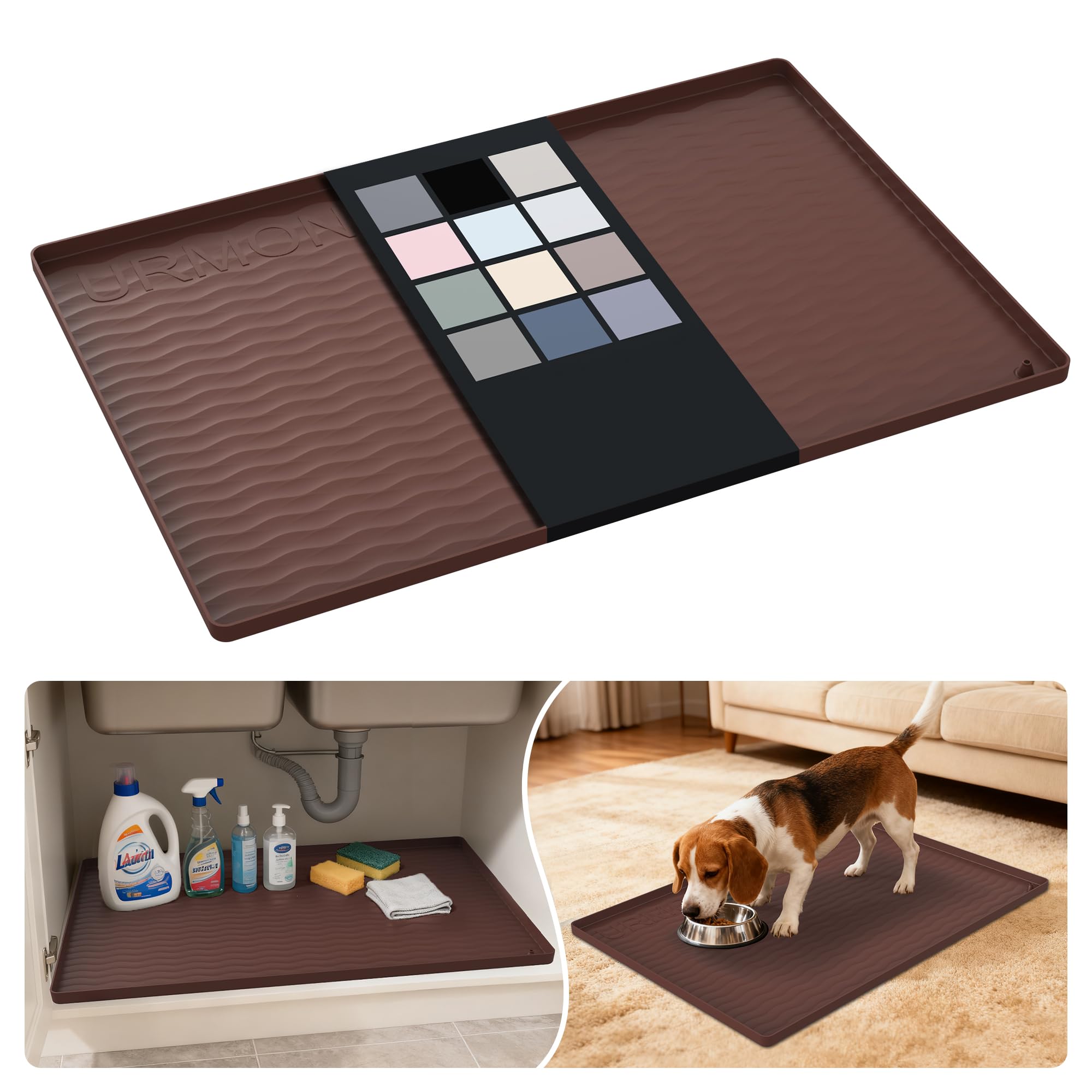 URMONA Waterproof Silicone Under Sink Mat, 28 x 19 in, Flexible Shelf Liner