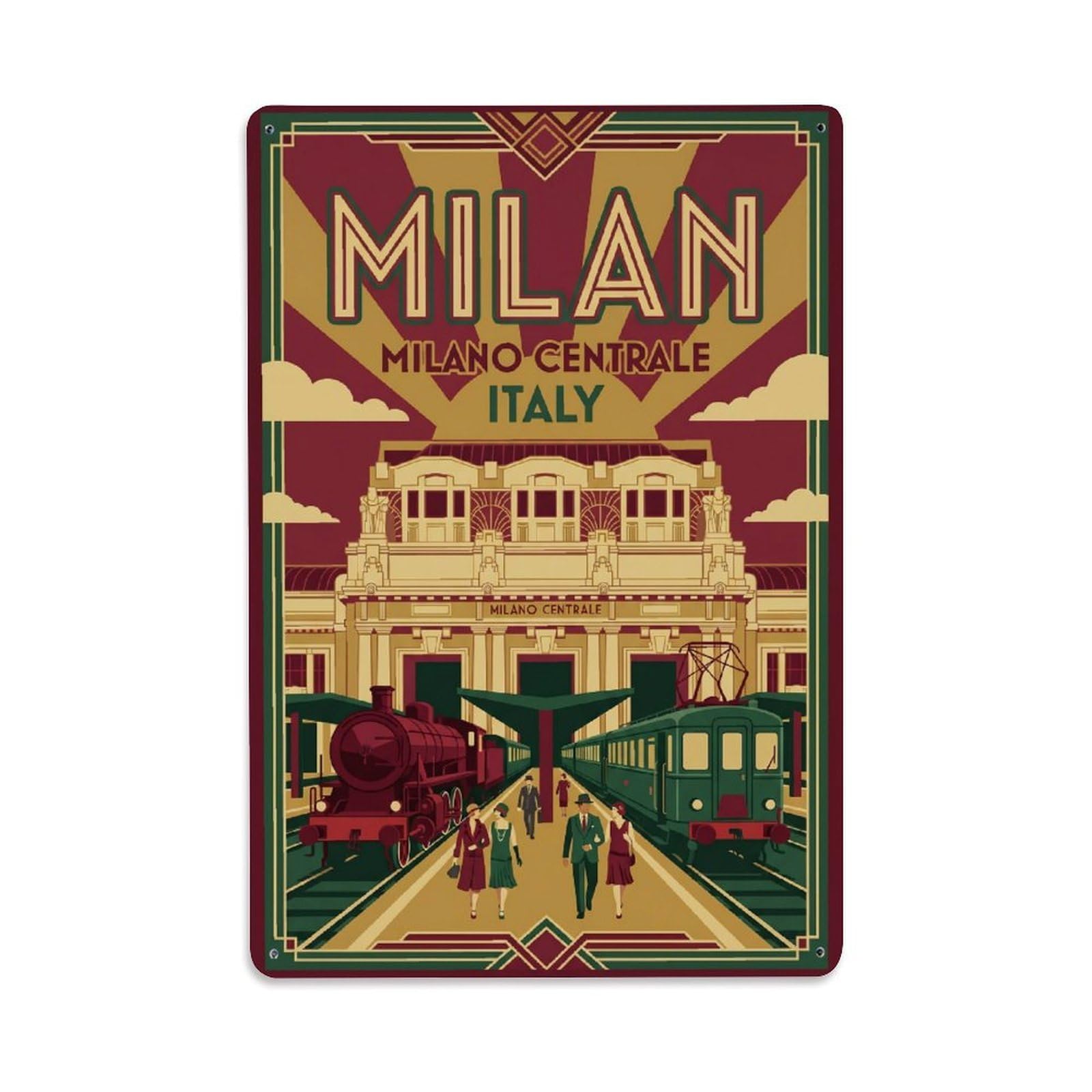 Olhnbad Style Cityscape Milan Italy Railway City Travel Metal Tin Sign