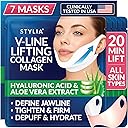 Stylia V Line Lifting Collagen Mask - Lift, Firm & Contour Jawline - Tightening Double Chin Strap with Hyaluronic Acid & Aloe - Neck Tightening and Lifting Mask - Jawline Shaper Face Lift Tape (7PC)