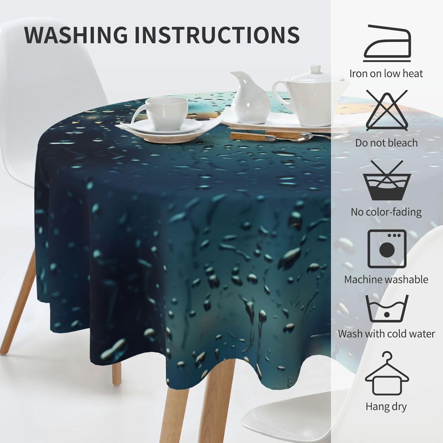 Rain Drops on Glass Print Wrinkle Free Dining Table Cover for Birthday Party Farmhouse Tablecloths Up to 60 x 60 Inches