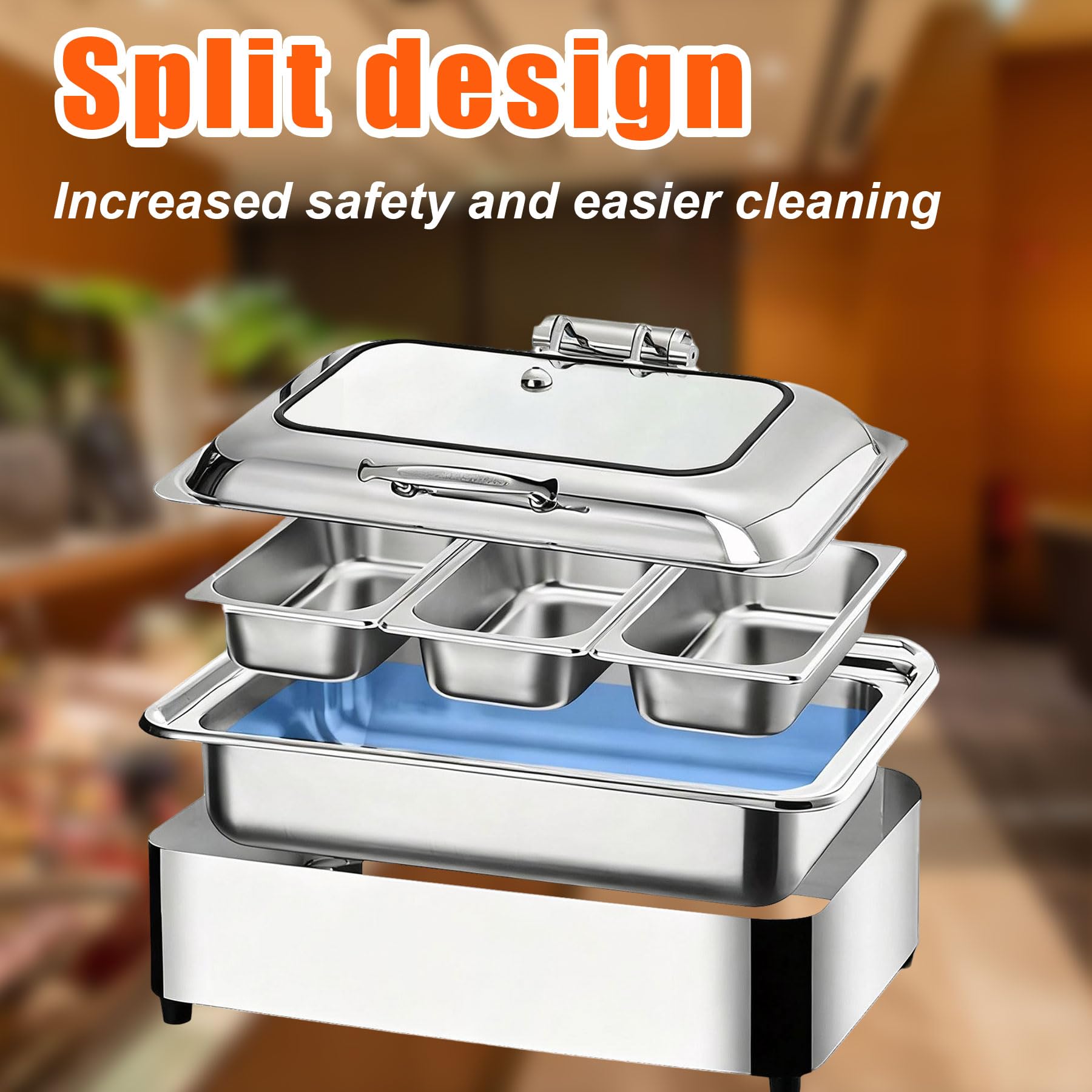 Chafing Dish Elettrico, 9L Scaldavivande Buffet Professionale Elettrico | Commerciale Contenitore Scalda Cibo con Copertura in Vetro per Buffet e Festa, Temperatura Regolabile 0-85℃