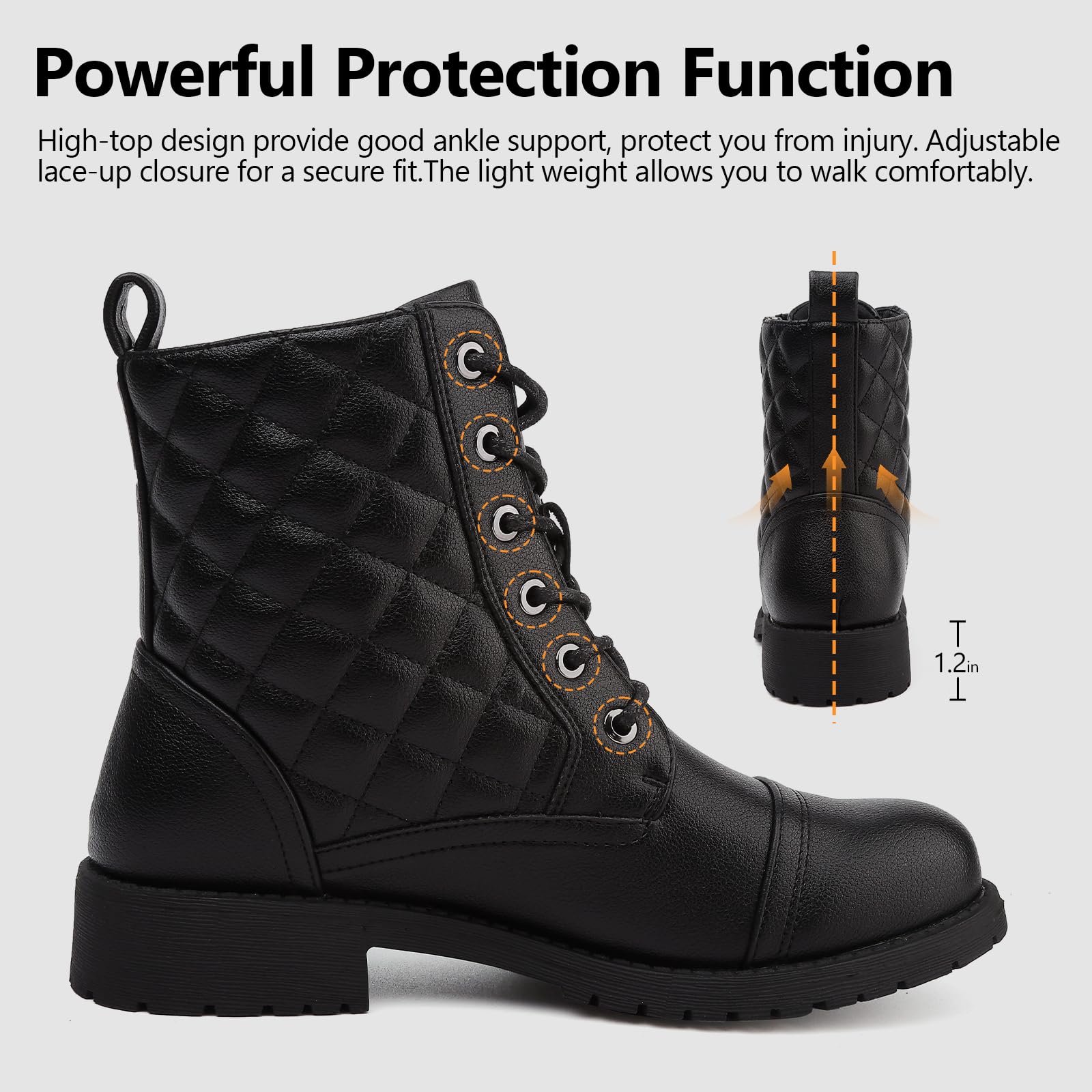 Maxome Stiefeletten für Damen, wasserdicht, Kampfstiefel, schwarz, Schnürstiefel, seitlicher Reißverschluss, niedriger Absatz, Booties