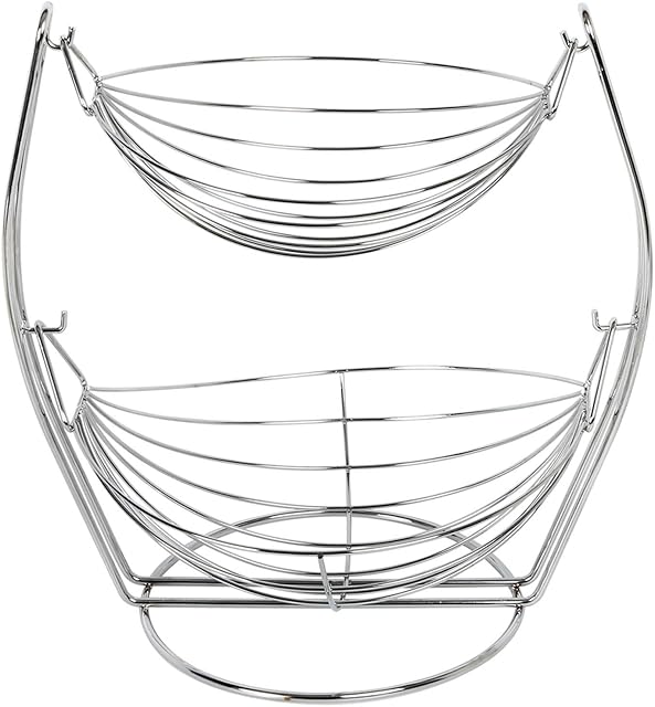 2 Tier Chrome Swinging Fruit Vegetable Bowl Basket Rack Storage Stand Holder New