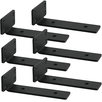 Pack of 6 Shelf Brackets 20 cm Black Heavy Duty Angle Metal