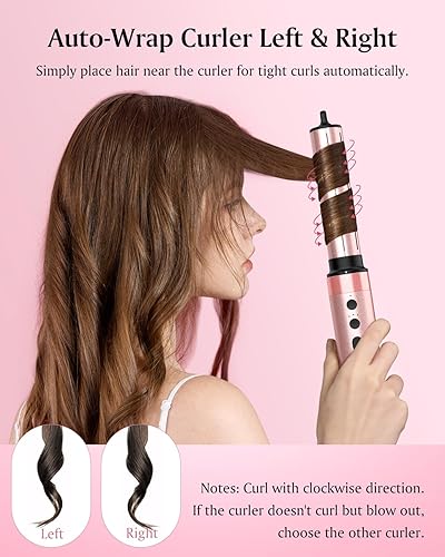 Miniatura 4 de Brightup Estilizador de cabello de doble voltaje, 5 en 1, de alta velocidad, cepillo secador de aire caliente de 1400 W, iones negativos, botón de