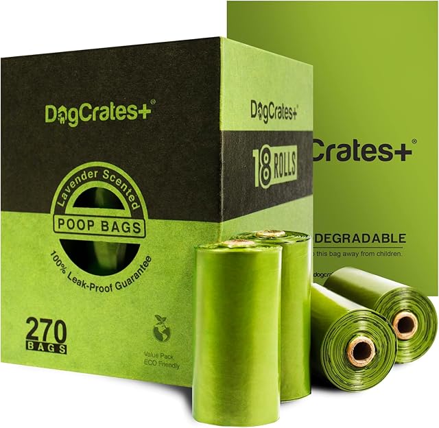 Dog Poo Bags - 270 Leak Proof and Extra Thick Biodegradable Eco Poop Bags, 15 Bags on a Roll, 18 Dispenser Refills, Strong Waste Bags, Lavender Scented