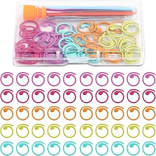 Lokunn 50 Pcs Metal Stitch Markers, 5 Color Helical-Shaped Crochet Markers Ring, 9 Pcs Large Eye Blunt Sewing Needles with Storage Box for DIY and Craft Sewing