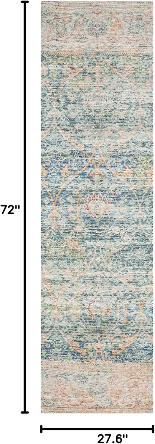 SAFAVIEH Saffron Collection Runner Rug - 2'3" x 6', Turquoise & Peach, Handmade Boho Chic Distressed Cotton, Ideal for High Traffic Areas in Living Room, Bedroom (SFN563A)