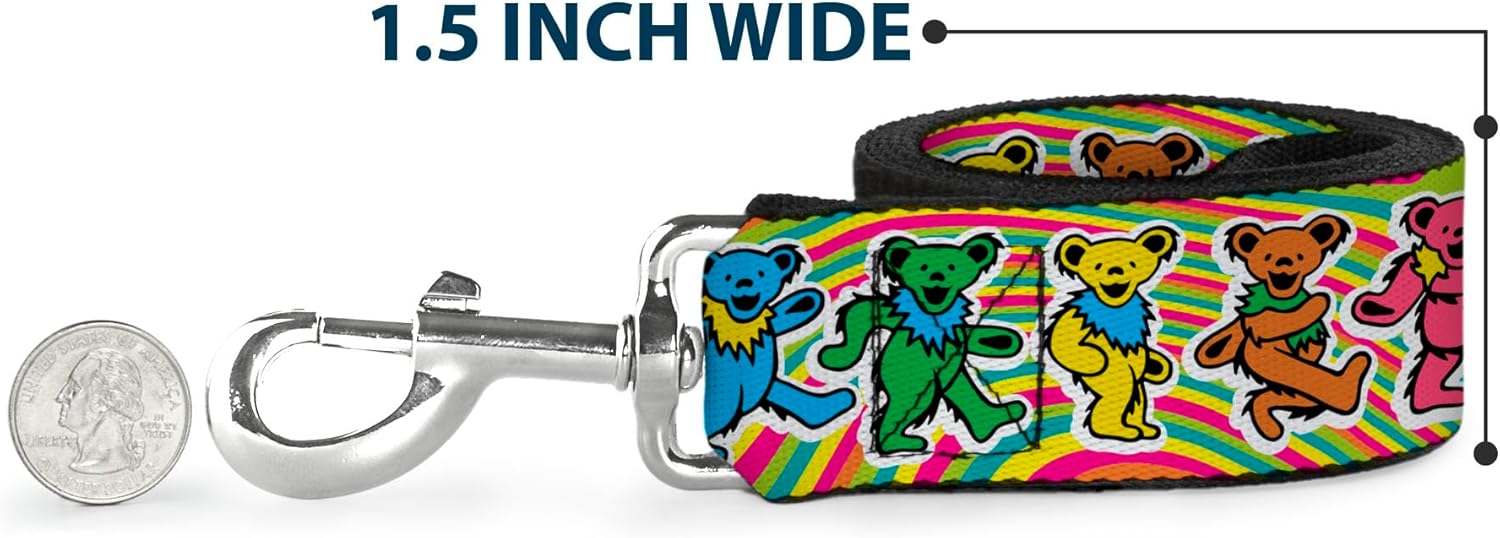 Grateful Dead Pet Leash, Dog Leash, Grateful Dead Dancing Bears Swirl Multi Color, 4 Feet Long 1.5 Inch Wide