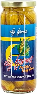 Ely Farms | Pickled Baby Corn | Sweet and Spicy | Zesty Pickle Flavor | Made in Nebraska USA | Appetizer Platter | 16 oz Jar