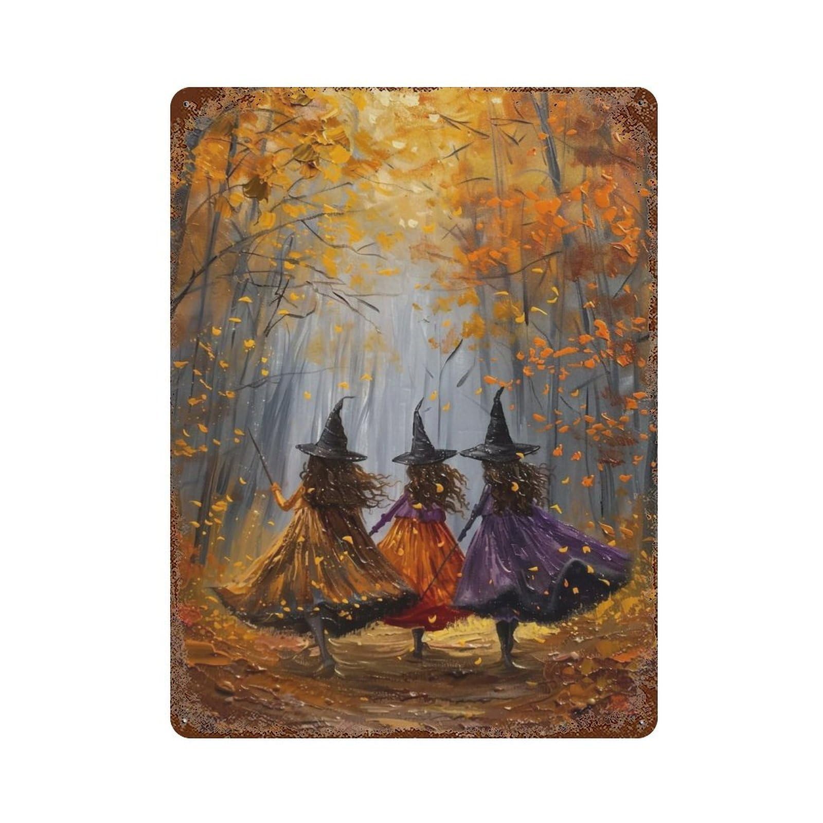 YHGERTKU Three Witches in Autumn Forest 04 Wall Art Retro Iron Vintage Metal Tin Sign Poster Modern Decor for Living Rooms Gift 40x30cm