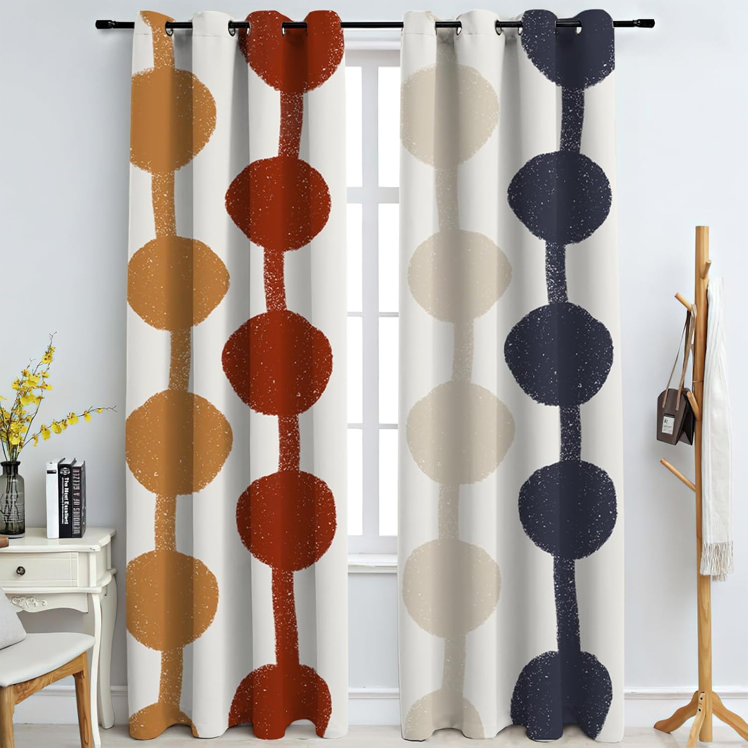 FNOIMO Orange Black Geometric Polka Dots Window Curtains