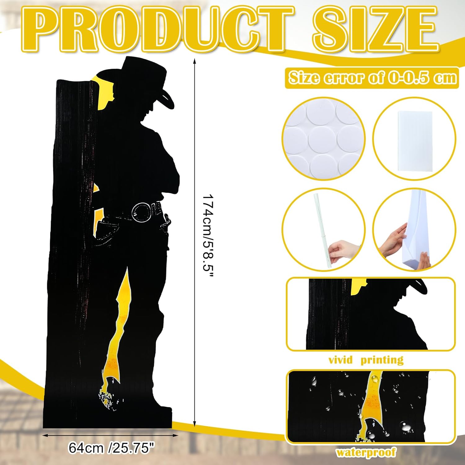 Jetec 5.7 ft Cowboy Cardboard Cutout Stand up Life Size Western Cowboy Theme Party Decorations Backdrop Photo Prop Stand up Cardboard Cutout for Wild West Theme Birthday Retro Parties Supplies